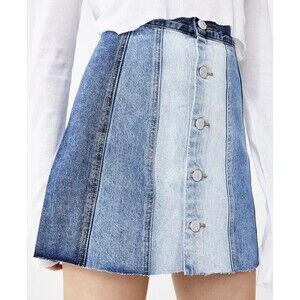 Blank NYC “All Or Nothing”Patchwork Denim Jean Skirt Size 24 Mini Cutoff Frayed
